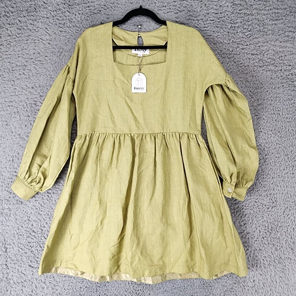 Darcy Dress Womens Small Green 100% Linen Lagenlook Dress Cottagecore Prairiecor